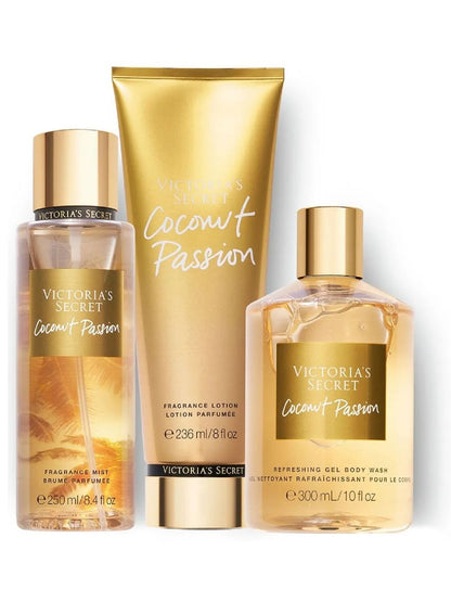 VICTORIA'S SECRET 3 PCS GIFT SET COCONUT PASSION MIST SHOWER GEL & LOTION NEW